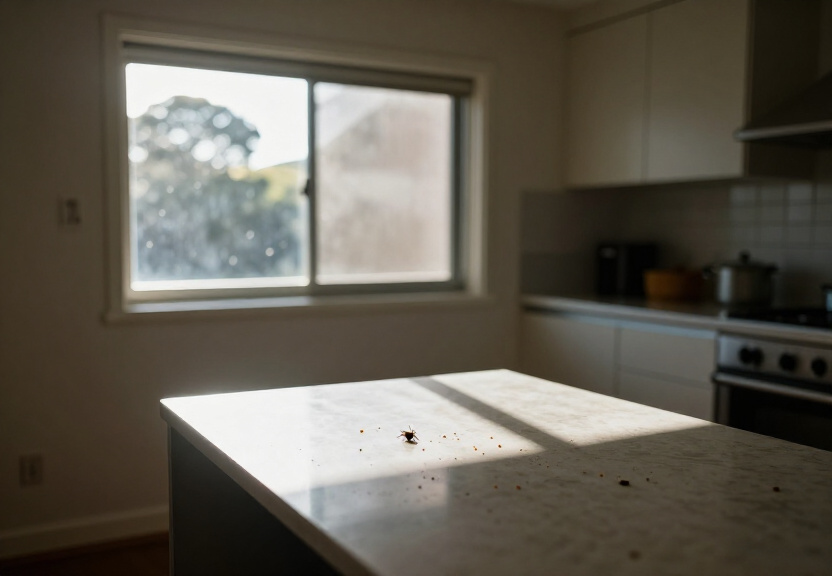 Spider webs and nests in a Greystanes garage before treatment
